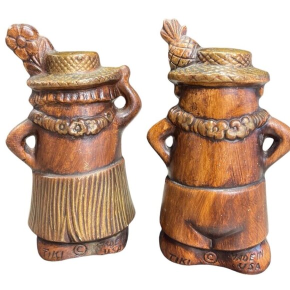 Vintage TIKI Man and Woman Salt Pepper Shaker Set - Made in USA. No Stoppers - Picture 5 of 9